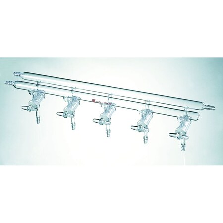 Synthware MANIFOLD, HIGH VACUUM SOLID GLASS STOPCOCKS, 4 PORT, 375mm. M290004